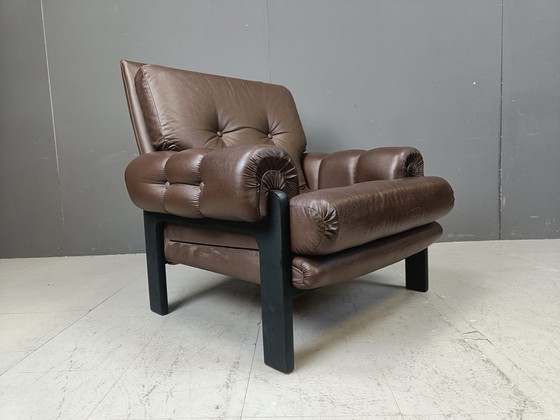 Image 1 of Paar leren fauteuils gemaakt in Denemarken, jaren 1960