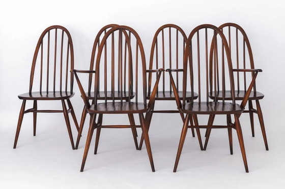 Image 1 of Set van 6 Ercol 365 Quaker Windsor Stoelen 1960S