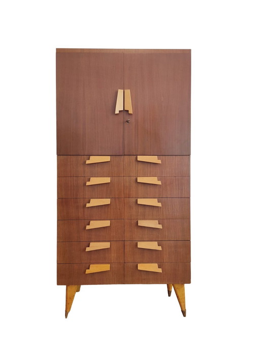 Hoog dressoir met laden en deuren in de stijl van Gio Ponti, jaren 1960