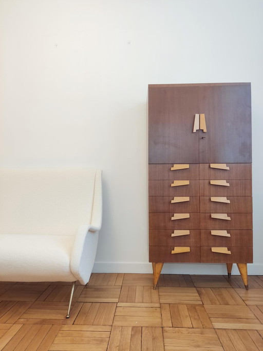 Hoog dressoir met laden en deuren in de stijl van Gio Ponti, jaren 1960