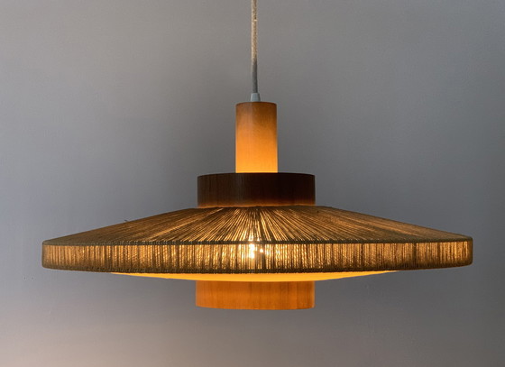 Image 1 of Raffia & notenhouten design hanglamp Temde Swiss 