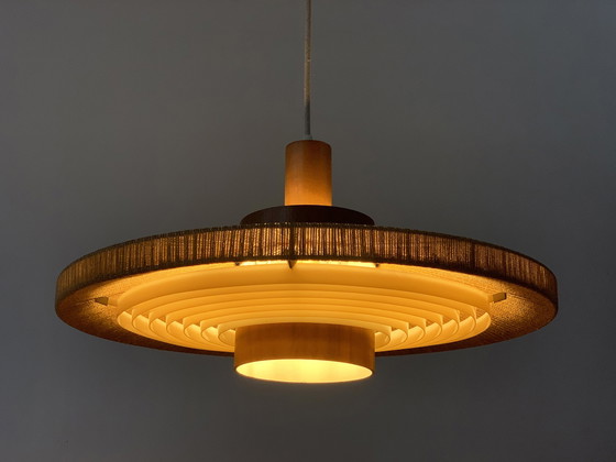 Image 1 of Raffia & notenhouten design hanglamp Temde Swiss 