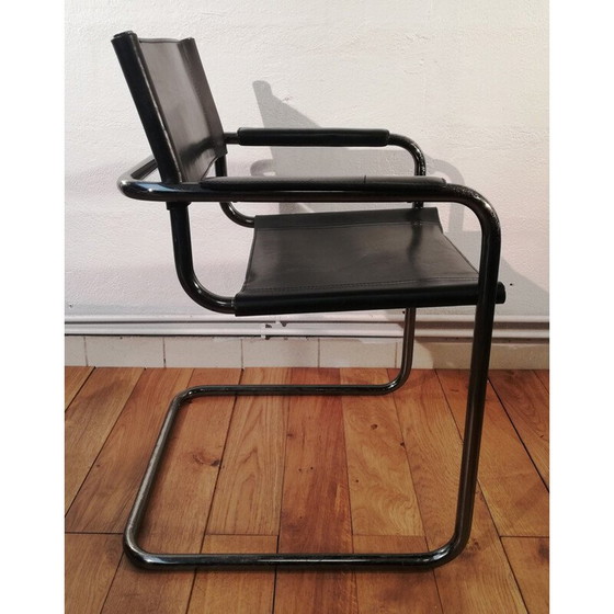 Image 1 of Vintage B34 stoel in zwart leer en aluminium frame van Marcel Breuer