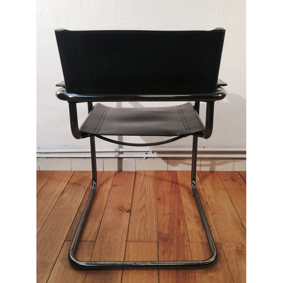 Image 1 of Vintage B34 stoel in zwart leer en aluminium frame van Marcel Breuer