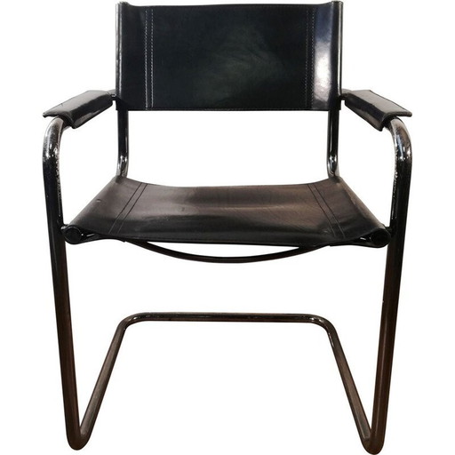 Vintage B34 stoel in zwart leer en aluminium frame van Marcel Breuer