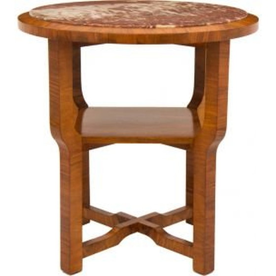 Image 1 of Vintage Franse bijzettafel in walnoot en met marmeren blad 1930