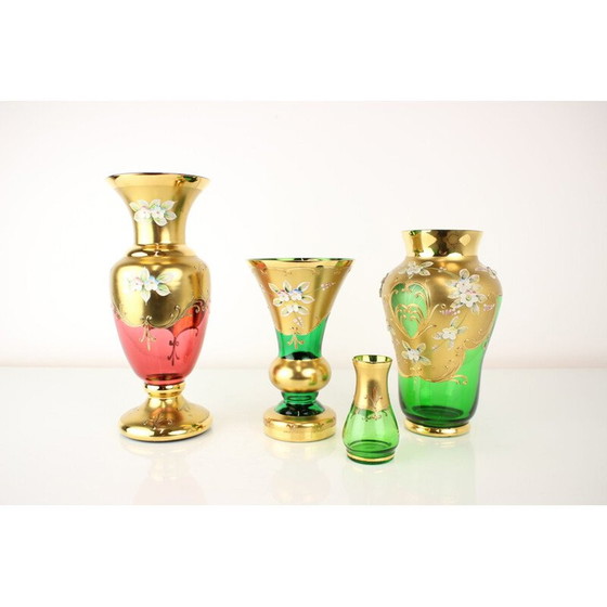 Image 1 of Vintage bohemien gouden glazen vaas, Tsjechisch 1950