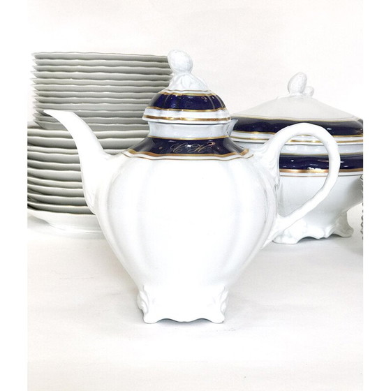 Image 1 of Vintage servies van porselein, goud en kobalt 1980