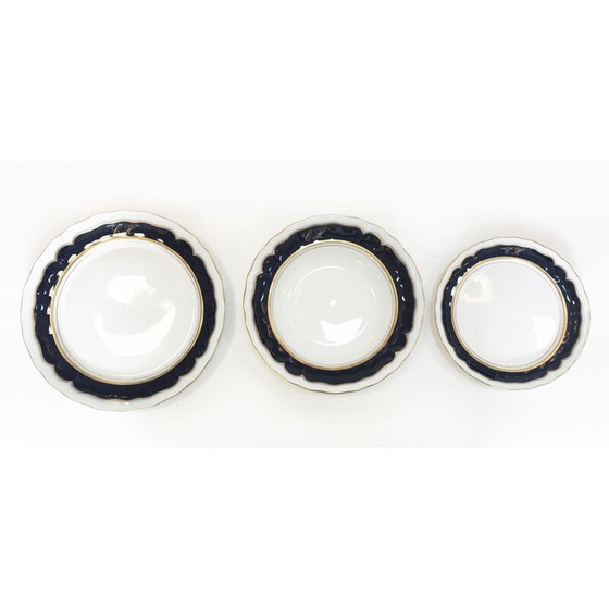 Image 1 of Vintage servies van porselein, goud en kobalt 1980