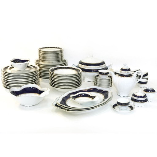Vintage servies van porselein, goud en kobalt 1980