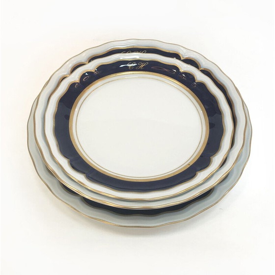 Image 1 of Vintage servies van porselein, goud en kobalt 1980