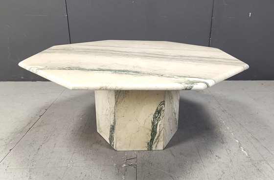 Image 1 of Vintage Octogonale Wit Marmeren Salontafel, 1970S