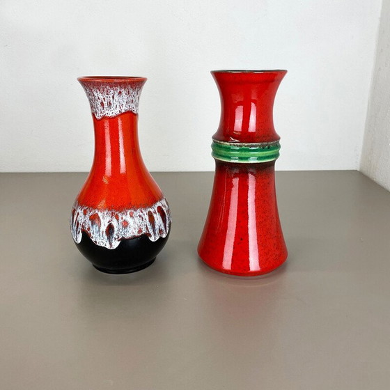 Image 1 of Paar vintage meerkleurige dikke lava Op Art aardewerk vaas door Jasba Ceramics, Duitsland 1970
