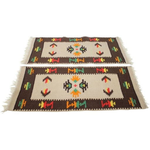 Paar vintage kelim wollen tapijten 1960