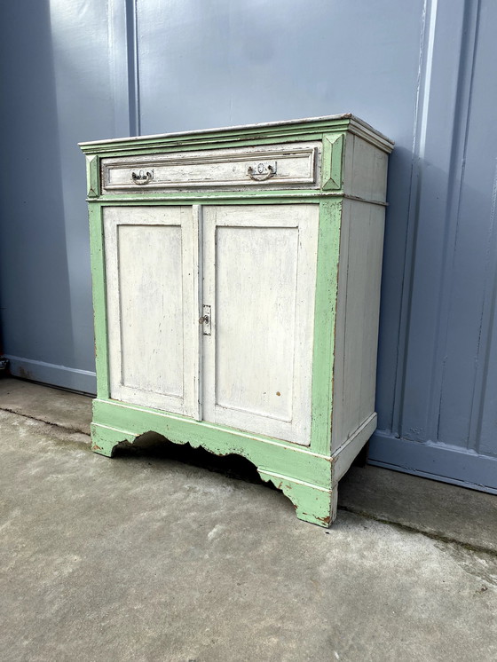 Image 1 of Brocante Meidenkast Groen Wit