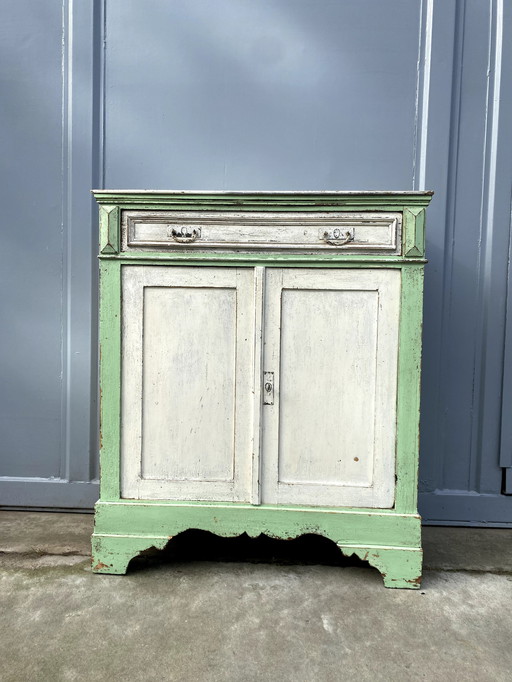 Brocante Meidenkast Groen Wit