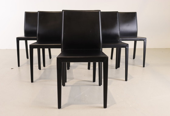 Image 1 of 6x Cattelan Italia zwart leren eetkamerstoelen