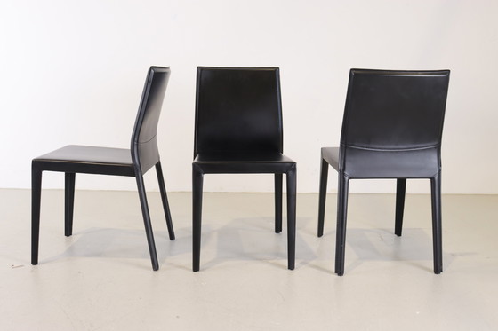 Image 1 of 6x Cattelan Italia zwart leren eetkamerstoelen