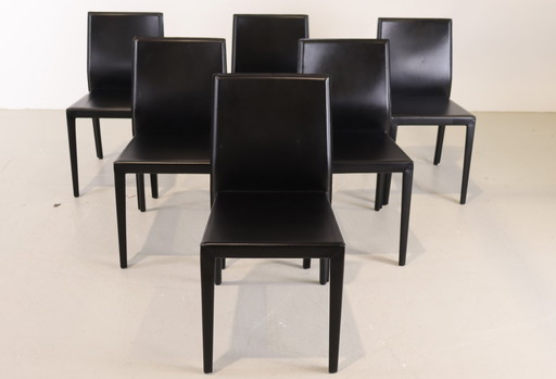 6x Cattelan Italia zwart leren eetkamerstoelen