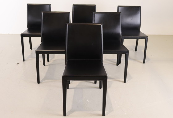 Image 1 of 6x Cattelan Italia zwart leren eetkamerstoelen