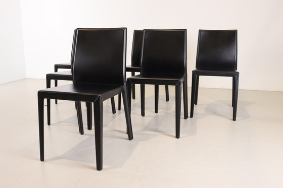 Image 1 of 6x Cattelan Italia zwart leren eetkamerstoelen