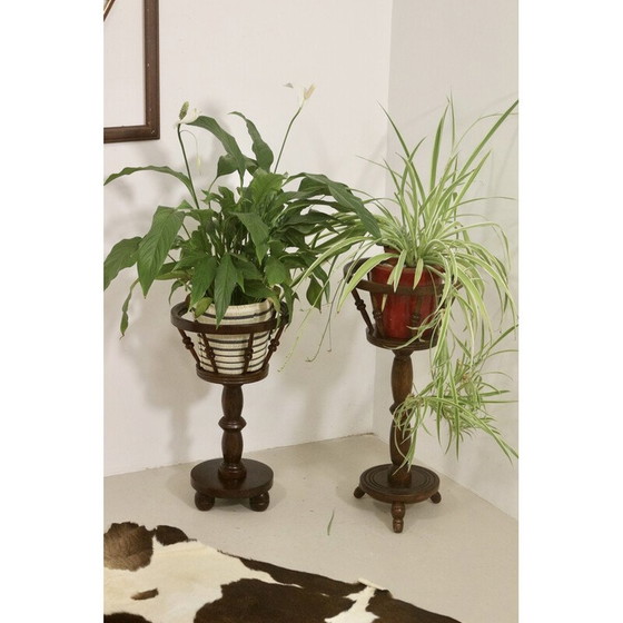 Image 1 of Paar vintage houten plantenhouders, 1950