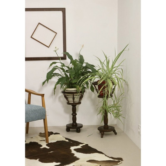 Image 1 of Paar vintage houten plantenhouders, 1950