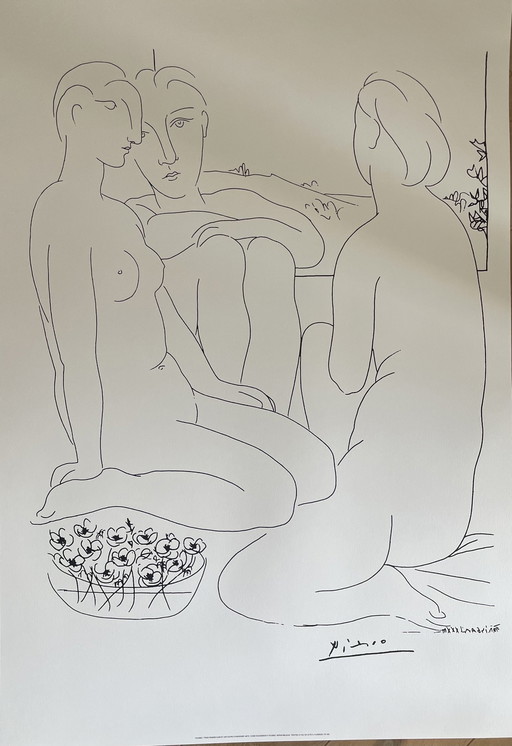 Pablo Picasso naar (1881-1973), " Trous Femmes Nues Et Une Coupe D'Anemones", SOFAM België , Gedrukt in Italië