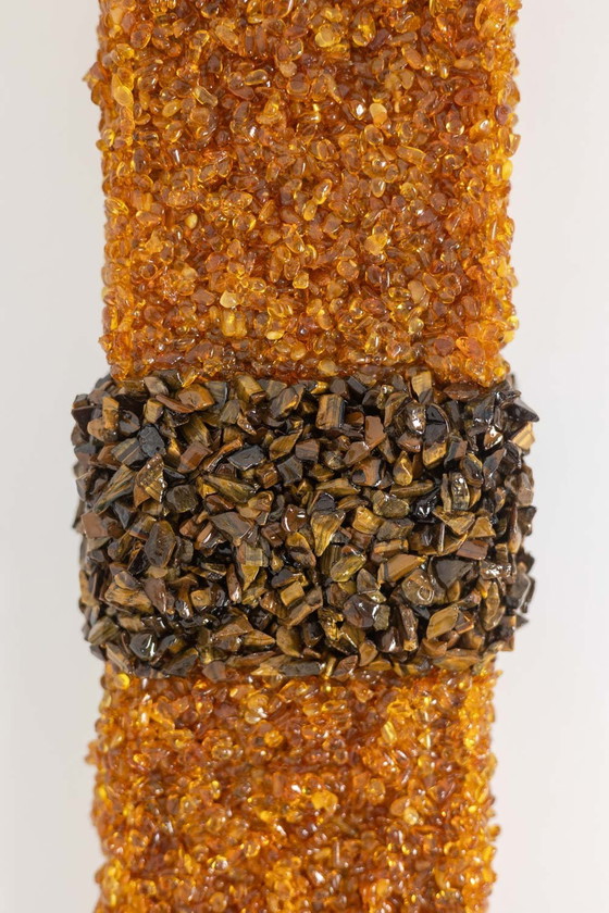 Image 1 of Paar Amazoniet en amberkleurige "Honey" wandlampen. Eigentijds werk.