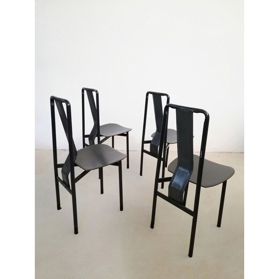 Image 1 of Set van 4 vintage Italiaanse leren Irma stoelen van Achille Castiglioni voor Zanotta