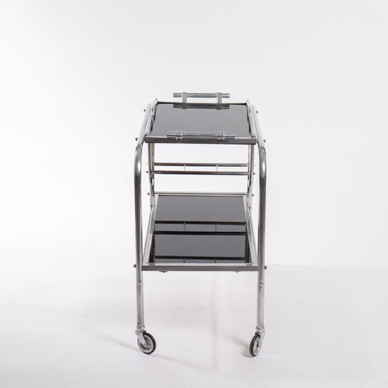 Image 1 of Vintage art deco aluminium en glazen bar cart, 1930