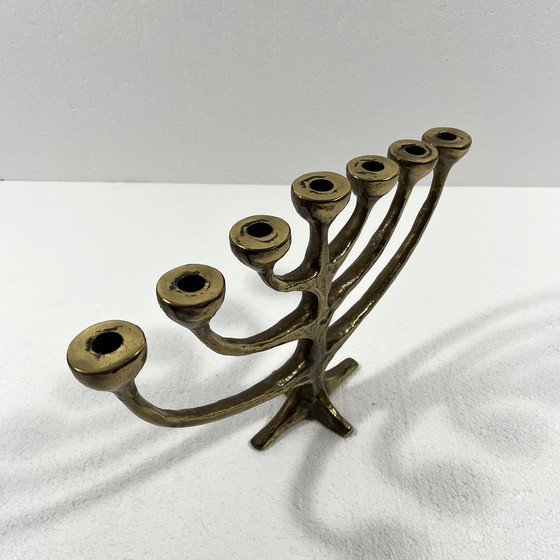 Image 1 of Harjes Metallkunst Bronzen Kandelaar Menorah 1960'S