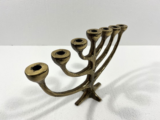 Image 1 of Harjes Metallkunst Bronzen Kandelaar Menorah 1960'S