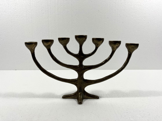 Image 1 of Harjes Metallkunst Bronzen Kandelaar Menorah 1960'S