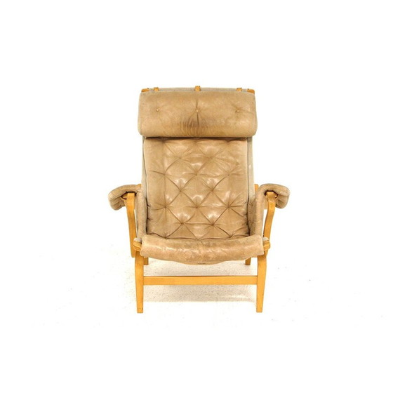 Image 1 of Vintage fauteuil "Pernilla" in cognac leer en eikenhout van Bruno Mathsson voor Karl Mathsson, Zweden 1960