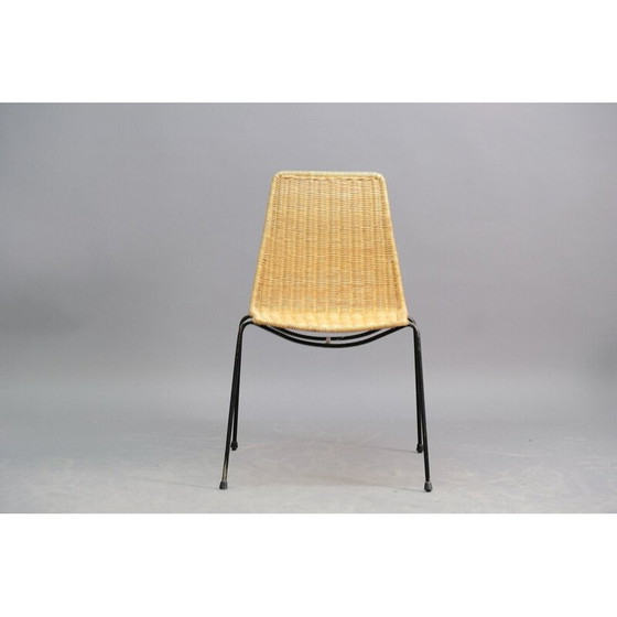 Image 1 of Set van 4 vintage ijzeren eetkamerstoelen, vlechtwerk, Italië 1950