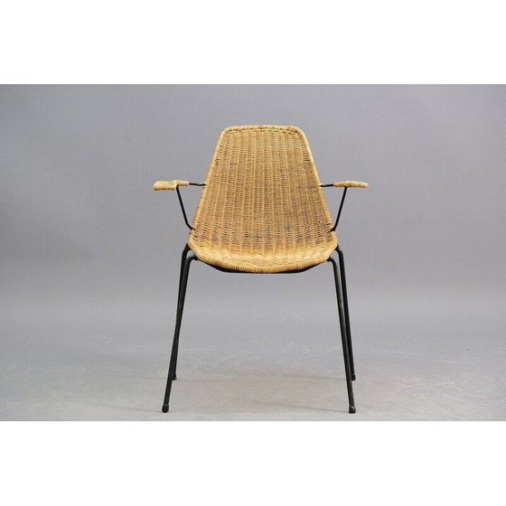 Image 1 of Set van 4 vintage ijzeren eetkamerstoelen, vlechtwerk, Italië 1950