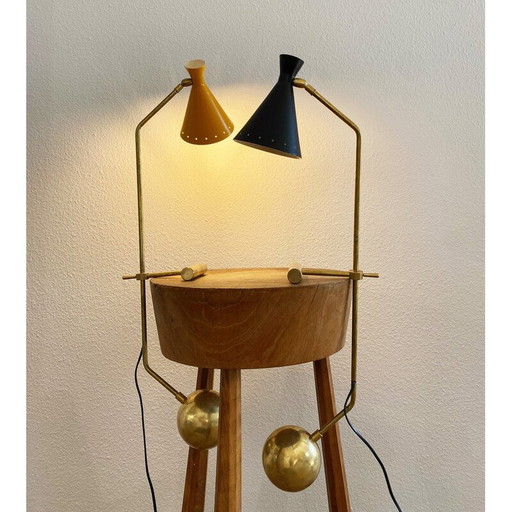 Vintage messing en metalen tegengewicht lamp, Italië 1950