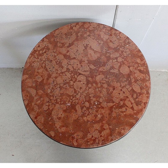 Image 1 of Vintage ronde tafel op voet van geborsteld roestvrij staal, 1920-1930