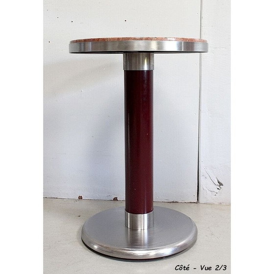 Image 1 of Vintage ronde tafel op voet van geborsteld roestvrij staal, 1920-1930