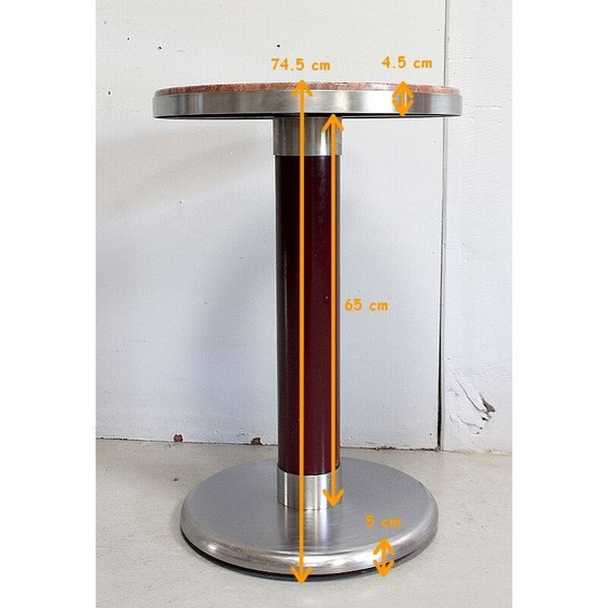 Image 1 of Vintage ronde tafel op voet van geborsteld roestvrij staal, 1920-1930