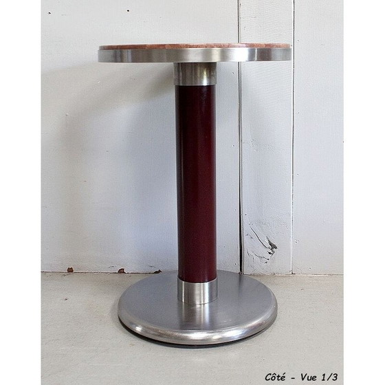 Image 1 of Vintage ronde tafel op voet van geborsteld roestvrij staal, 1920-1930