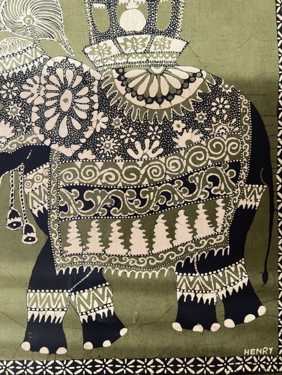 Image 1 of Vintage Xl Ingelijst Sri Lankaans Batik Kunstwerk