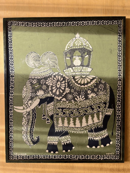 Vintage Xl Ingelijst Sri Lankaans Batik Kunstwerk