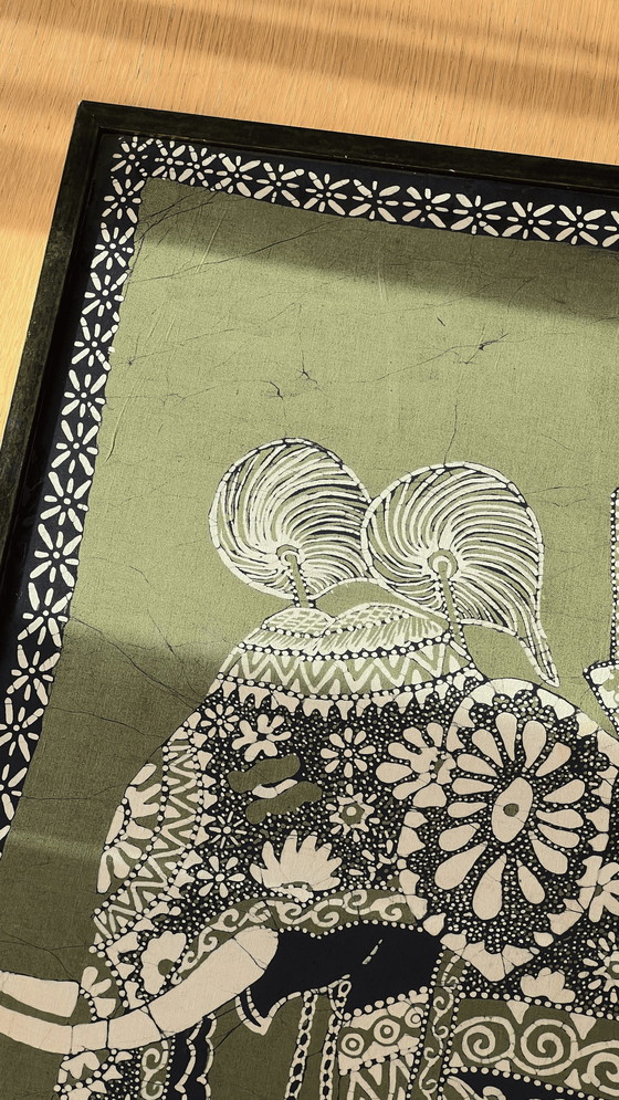 Image 1 of Vintage Xl Ingelijst Sri Lankaans Batik Kunstwerk