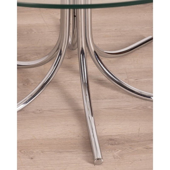 Image 1 of Vintage ronde tafel met metalen structuur en glazen blad, 1970