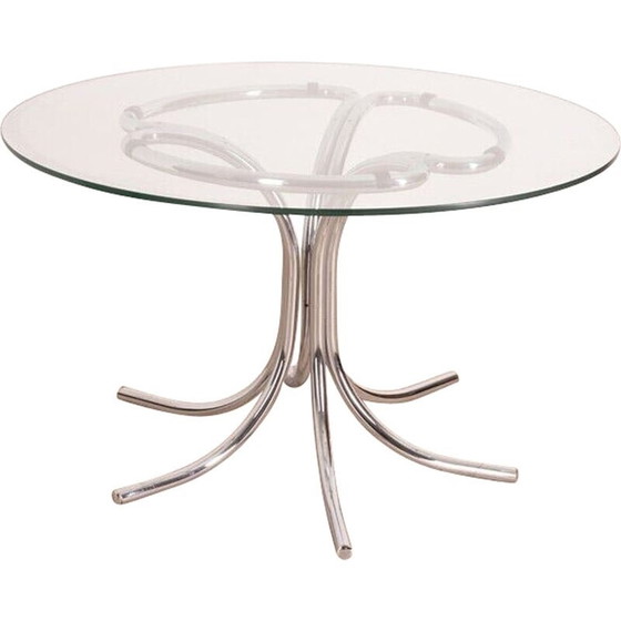 Image 1 of Vintage ronde tafel met metalen structuur en glazen blad, 1970