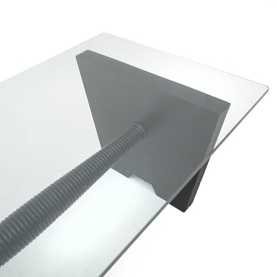 Image 1 of Vintage salontafel met glazen blad en zwart gebeitst houten structuur, jaren 1930