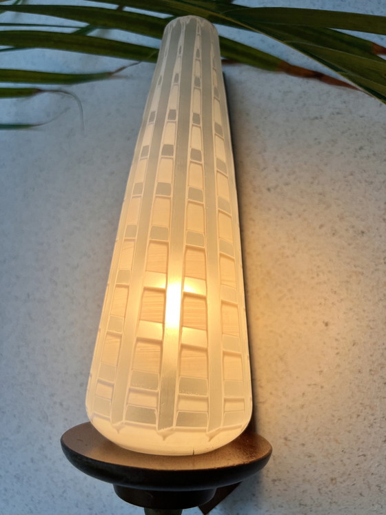 Image 1 of Wandlamp 50S Deens, Geslepen Glas Op Hout