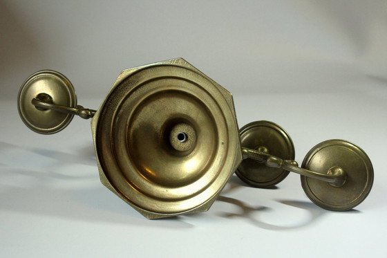 Image 1 of 1960S Zware Messing Kaarsenhouder Met 5 Armen - Vintage